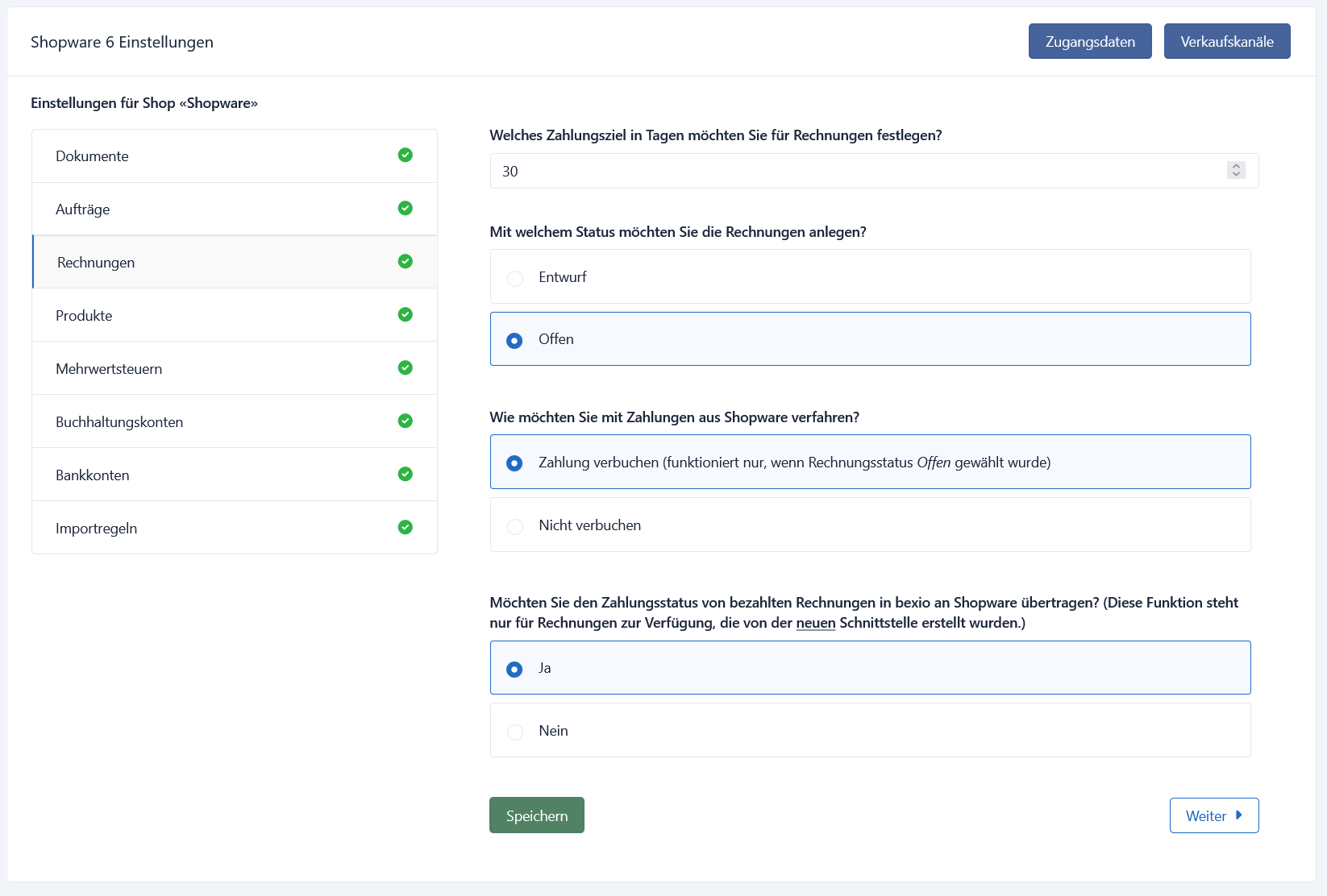 Zahlungsziele und Status für Rechnungen definieren