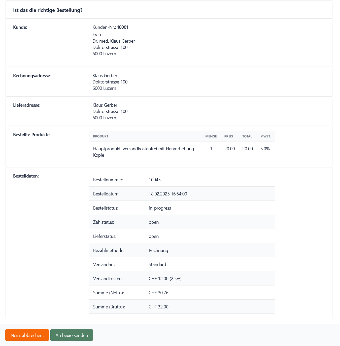 Bestelldaten im Detail prüfen