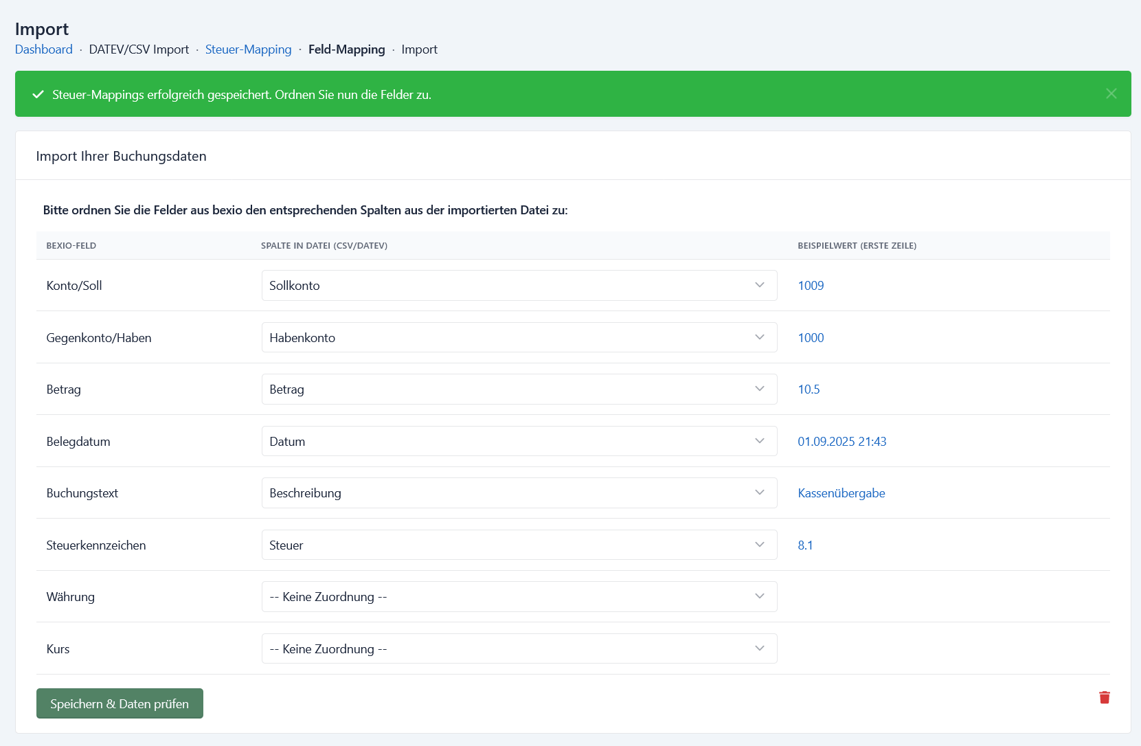 Feldmapping mit Vorschau