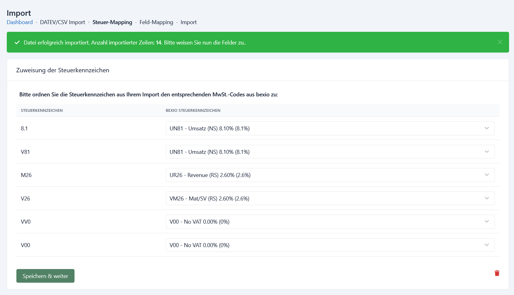 Automatische Erkennung der Steuerkennzeichen